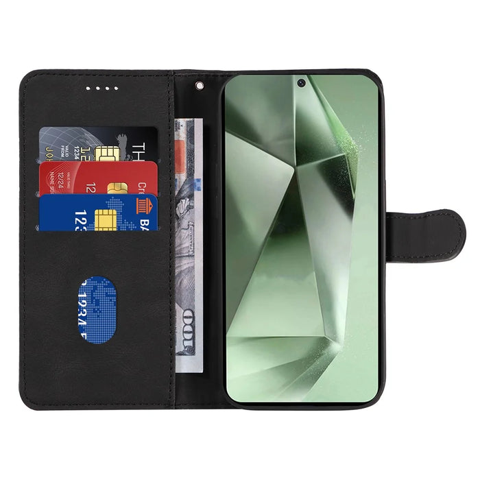 For Samsung Galaxy S24 FE Leather Case Wallet Cover Curved Line Imprinted - Black - 2