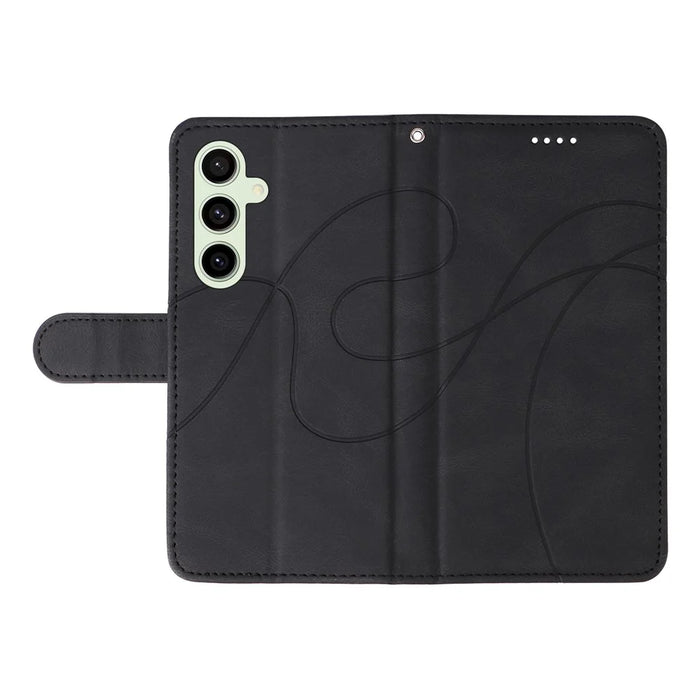 For Samsung Galaxy S24 FE Leather Case Wallet Cover Curved Line Imprinted - Black - 3