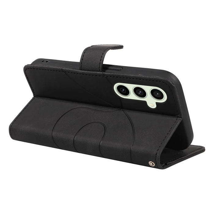 For Samsung Galaxy S24 FE Leather Case Wallet Cover Curved Line Imprinted - Black - 4