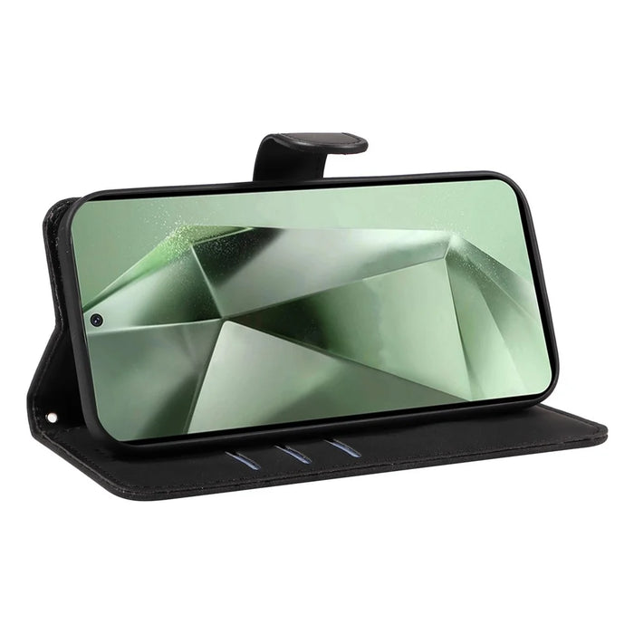 For Samsung Galaxy S24 FE Leather Case Wallet Cover Curved Line Imprinted - Black - 5