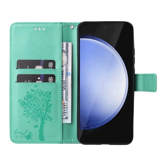 For Samsung Galaxy S24 FE Phone Case with Stand Cat Tree Pattern Leather Wallet Mobile Cover - Green - 2