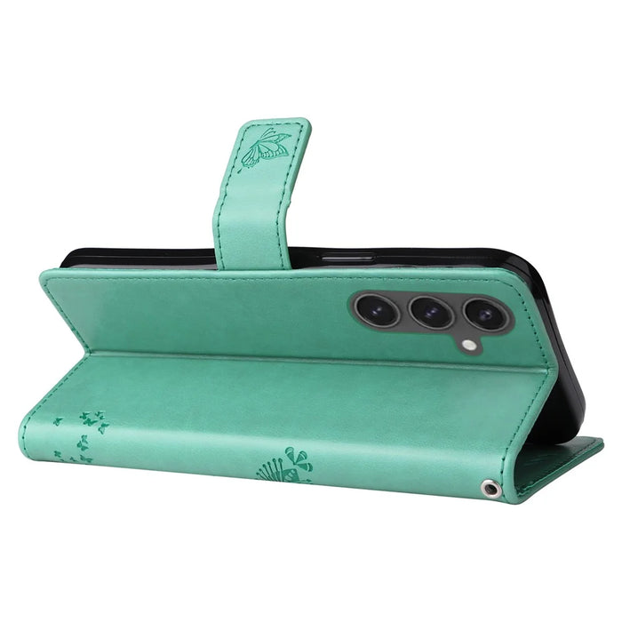 For Samsung Galaxy S24 FE Phone Case with Stand Cat Tree Pattern Leather Wallet Mobile Cover - Green - 3