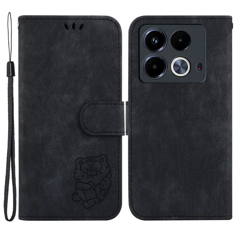 For Infinix Note 40 Wallet Phone Case Cute Tiger Imprint Leather Flip Cover - Black - 1