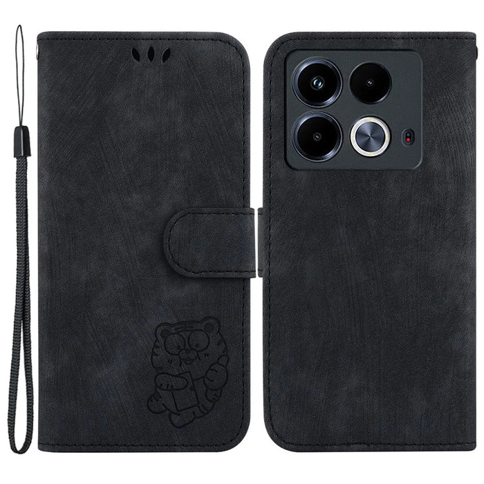 For Infinix Note 40 Wallet Phone Case Cute Tiger Imprint Leather Flip Cover - Black - 1