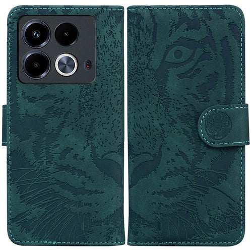 For Infinix Note 40 Case Tiger Imprint Stand Leather Phone Cover - Green - 1