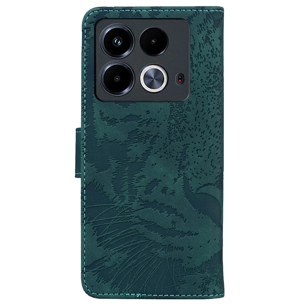 For Infinix Note 40 Case Tiger Imprint Stand Leather Phone Cover - Green - 7