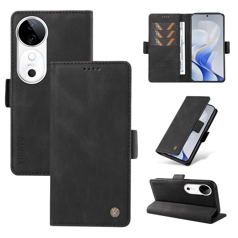 YIKATU YK-005 For vivo S19 5G / V40 5G Leather Phone Case Side Magnetic Clasps - Black - 6