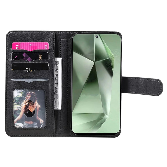 For Samsung Galaxy S24 FE Leather Case with 10 Card Holder Phone Cover Stand - Black - 4