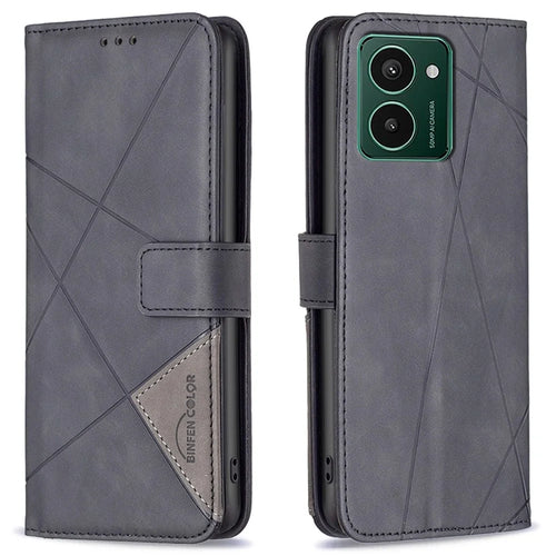 BINFEN COLOR For HMD Pulse Pro Phone Cases Wallet Stand Geometry Imprint Leather Cover - Black - 1