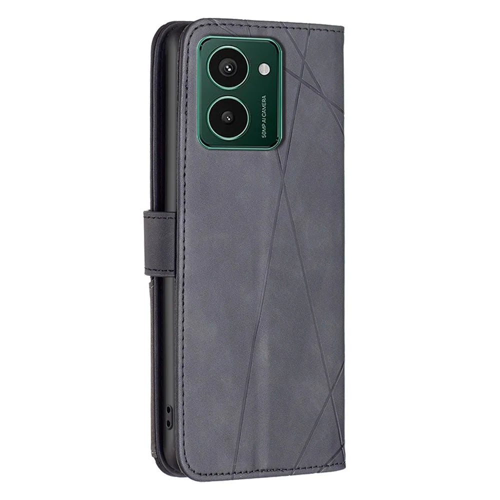 BINFEN COLOR For HMD Pulse Pro Phone Cases Wallet Stand Geometry Imprint Leather Cover - Black - 6