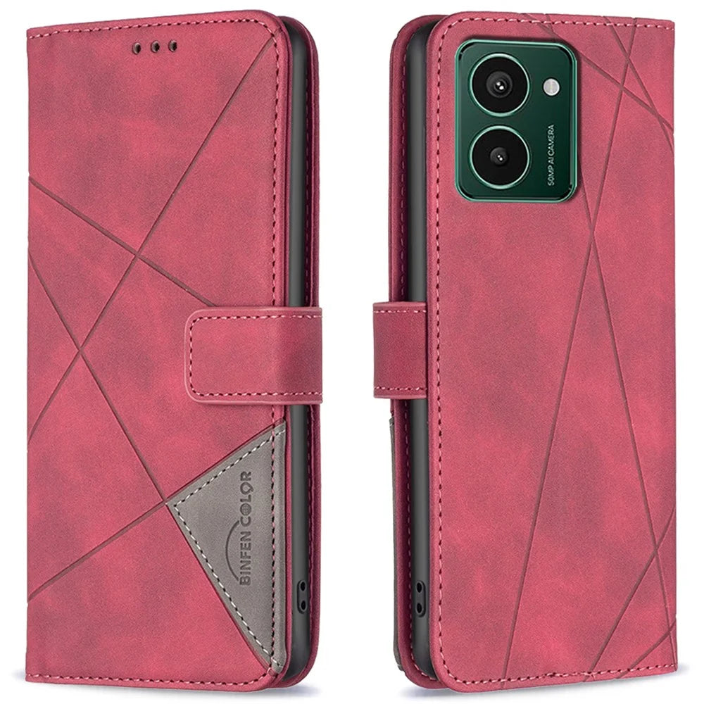 BINFEN COLOR For HMD Pulse+ Phone Cases Wallet Stand Geometry Imprint Leather Cover - Red - 1