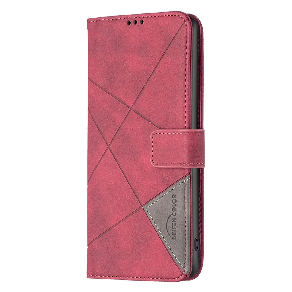 BINFEN COLOR For HMD Pulse+ Phone Cases Wallet Stand Geometry Imprint Leather Cover - Red - 5