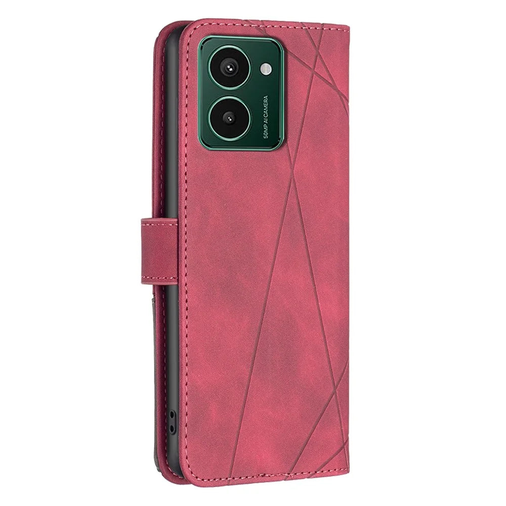 BINFEN COLOR For HMD Pulse+ Phone Cases Wallet Stand Geometry Imprint Leather Cover - Red - 6