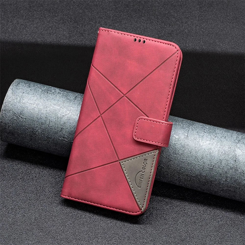 BINFEN COLOR For HMD Pulse+ Phone Cases Wallet Stand Geometry Imprint Leather Cover - Red - 7