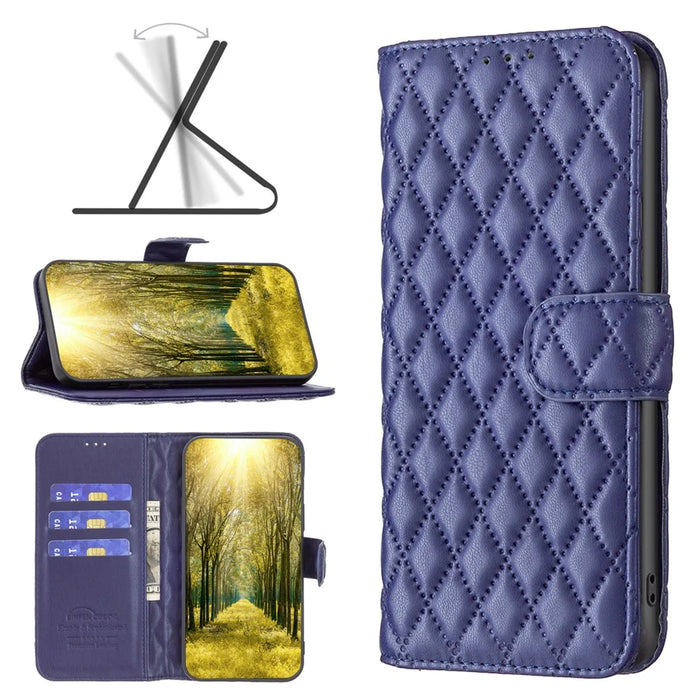 BINFEN COLOR BF Style-14 For HMD Pulse+ Case Rhombus Imprint Leather Phone Cover - Blue - 5