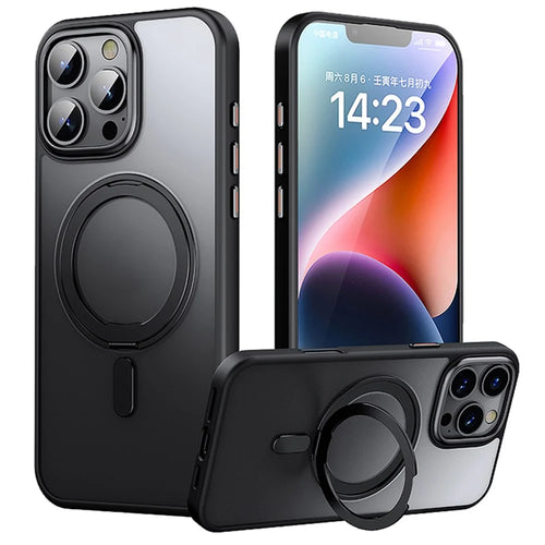 For iPhone 16 Pro Max Case Compatible with MagSafe TPU+Acrylic+Metal Kickstand Matte Phone Cover - Black - 1