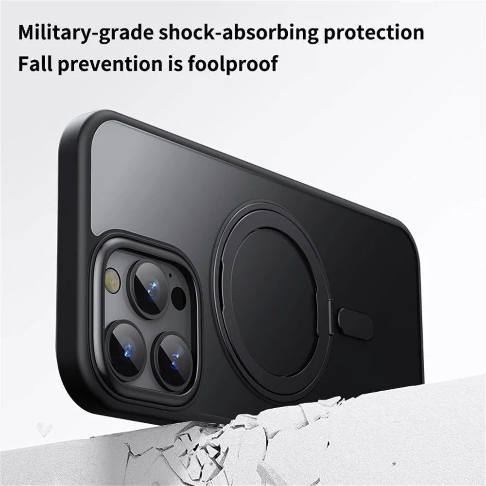 For iPhone 16 Pro Max Case Compatible with MagSafe TPU+Acrylic+Metal Kickstand Matte Phone Cover - Black - 3
