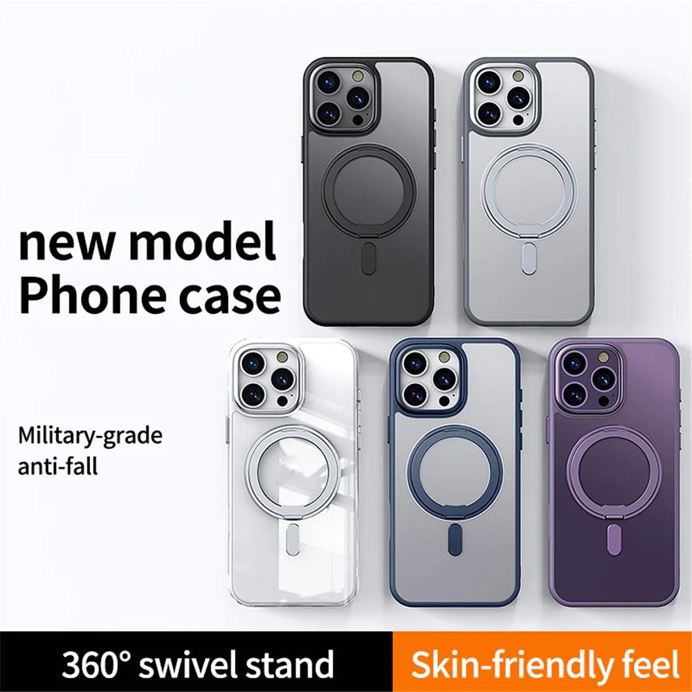 For iPhone 16 Pro Max Case Compatible with MagSafe TPU+Acrylic+Metal Kickstand Matte Phone Cover - Black - 6