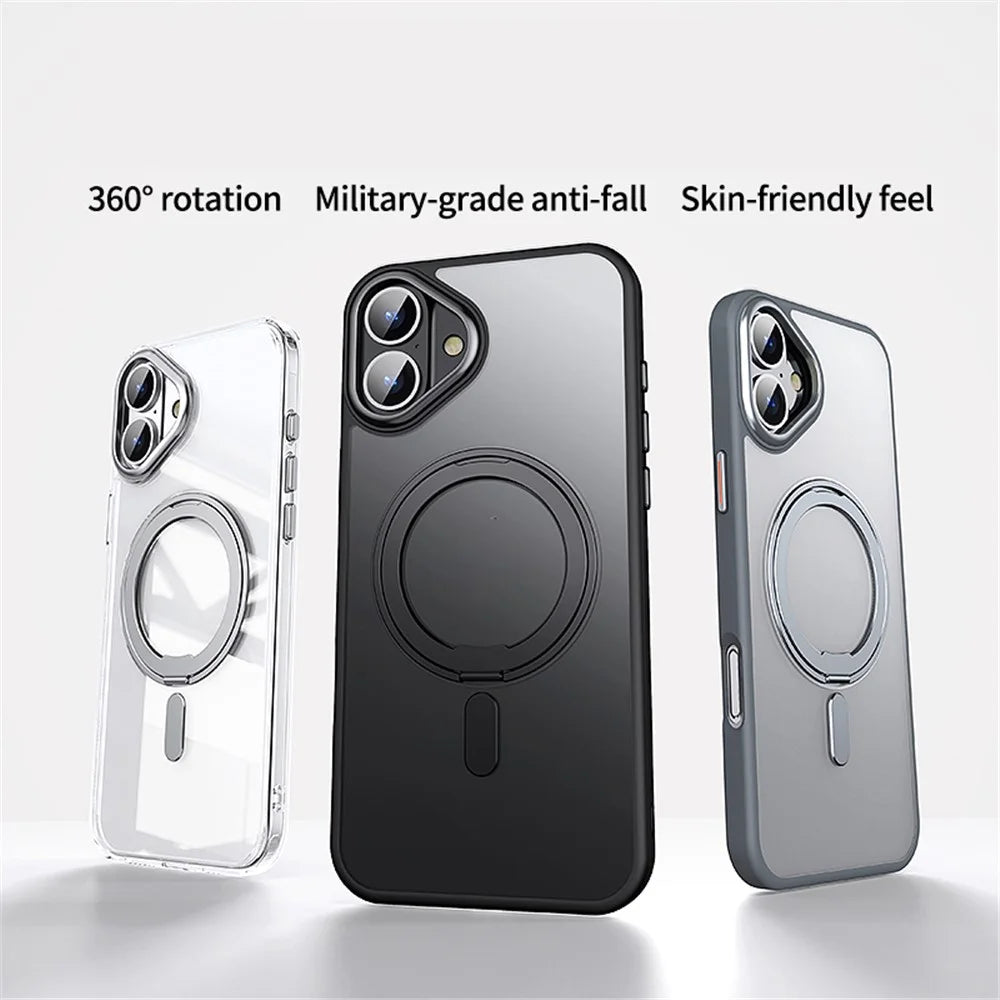 For iPhone 16 Plus Case Compatible with MagSafe TPU+Acrylic+Metal Kickstand Matte Phone Cover - Black - 2
