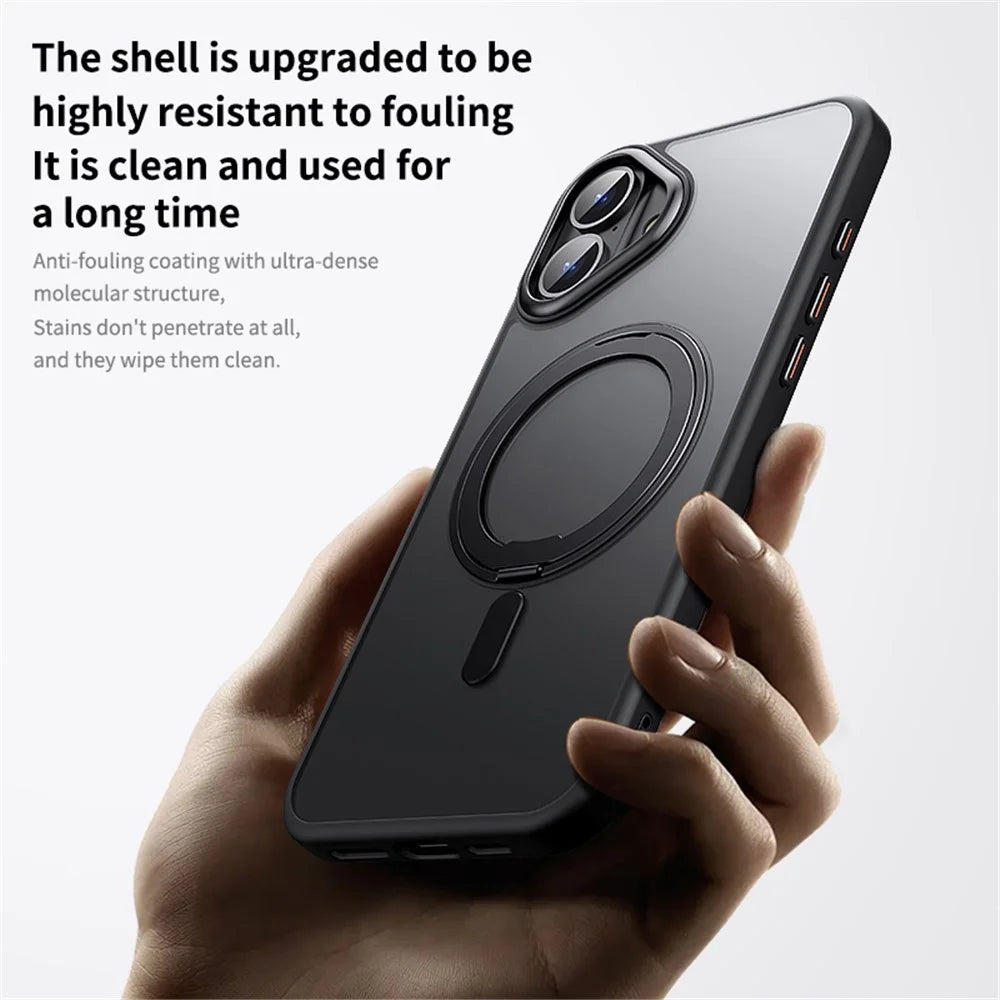 For iPhone 16 Plus Case Compatible with MagSafe TPU+Acrylic+Metal Kickstand Matte Phone Cover - Black - 3