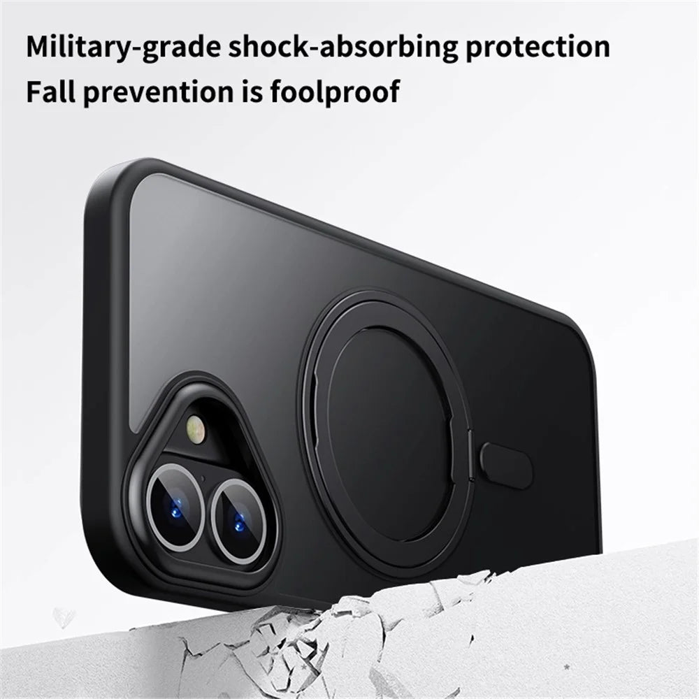 For iPhone 16 Plus Case Compatible with MagSafe TPU+Acrylic+Metal Kickstand Matte Phone Cover - Black - 4