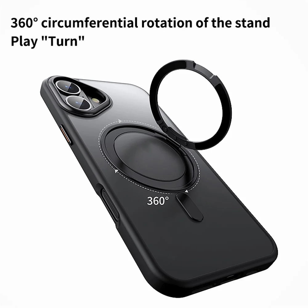 For iPhone 16 Plus Case Compatible with MagSafe TPU+Acrylic+Metal Kickstand Matte Phone Cover - Black - 5