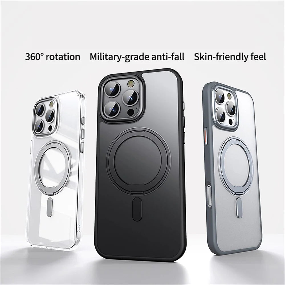 For iPhone 16 Pro Case Compatible with MagSafe TPU+Acrylic+Metal Kickstand Matte Phone Cover - Dark Blue - 5