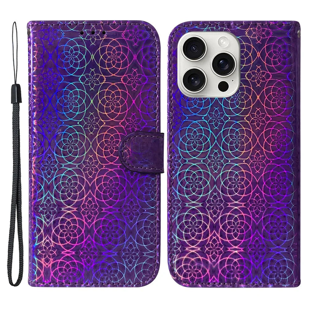 For iPhone 16 Pro Max Case Dazzling Flower Anti-Drop Leather Phone Cover - Purple - 1