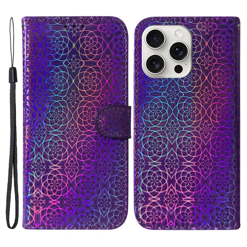 For iPhone 16 Pro Max Case Dazzling Flower Anti-Drop Leather Phone Cover - Purple - 1