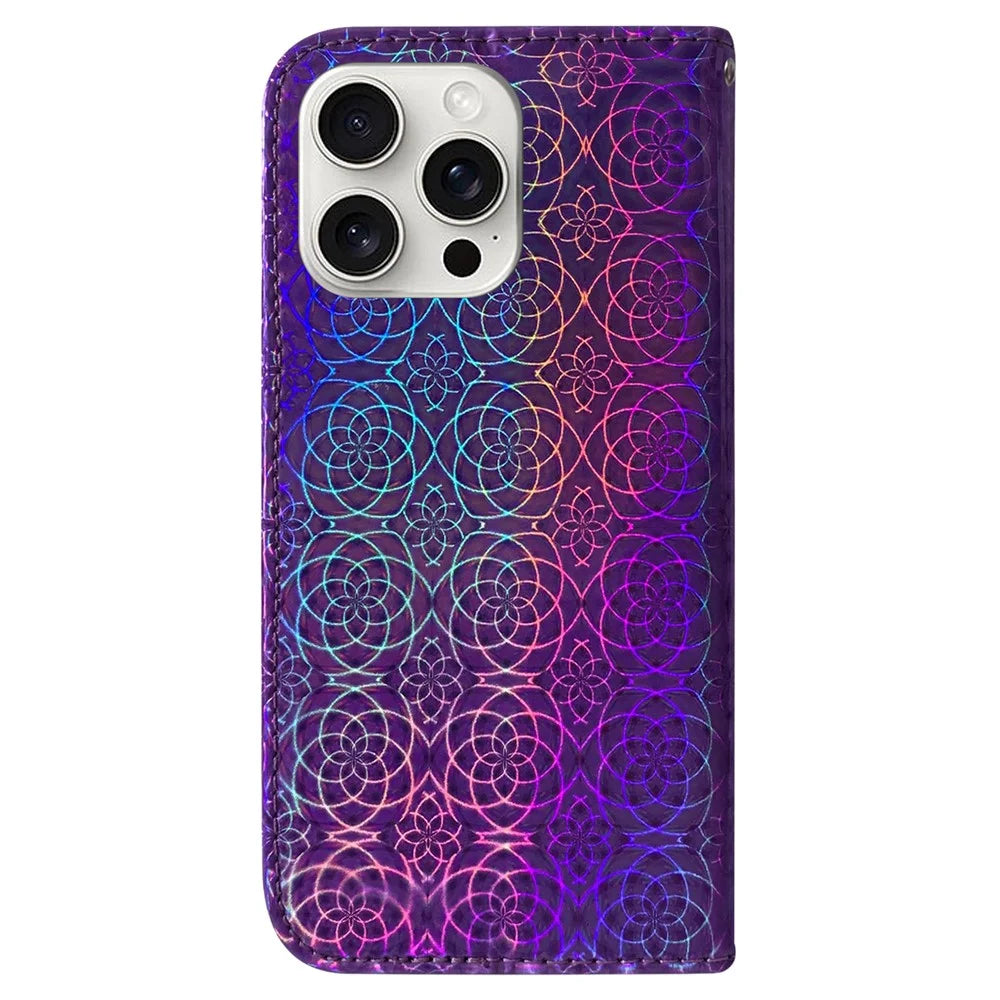 For iPhone 16 Pro Max Case Dazzling Flower Anti-Drop Leather Phone Cover - Purple - 7