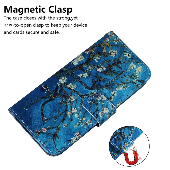 For iPhone 16 Pro Max Wallet Case Pattern Print Leather Phone Cover - Apricot Flowers - 4