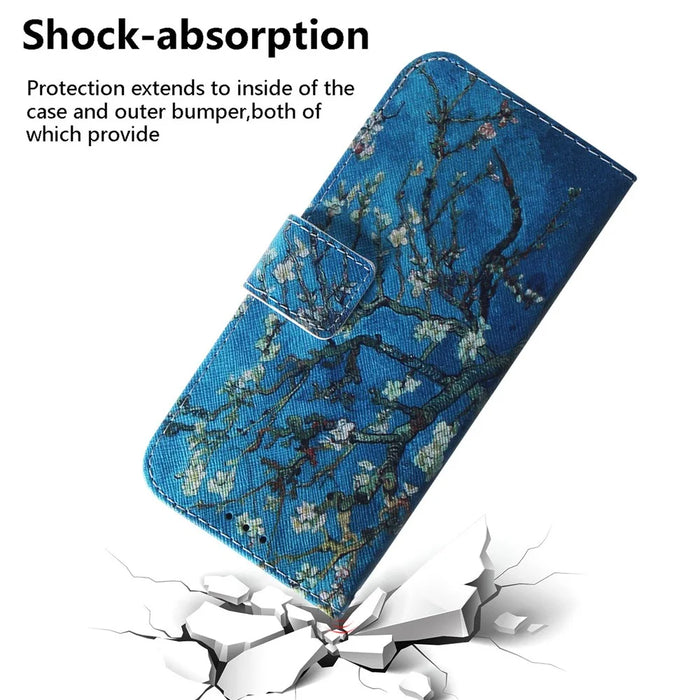 For iPhone 16 Pro Max Wallet Case Pattern Print Leather Phone Cover - Apricot Flowers - 5