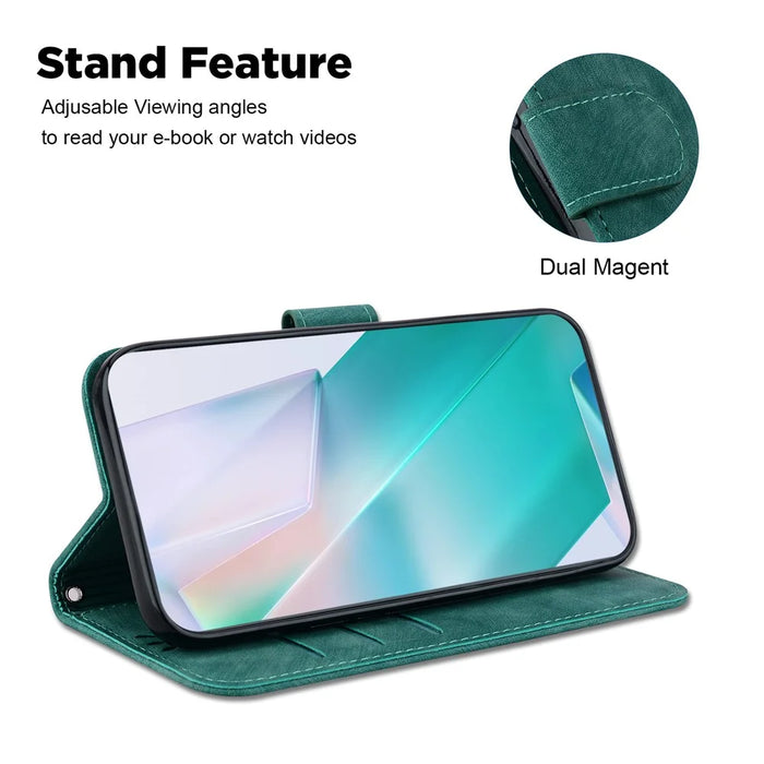 For iPhone 16 Pro Max Stand Case Cute Tiger Imprint Leather Wallet Phone Cover - Green - 2