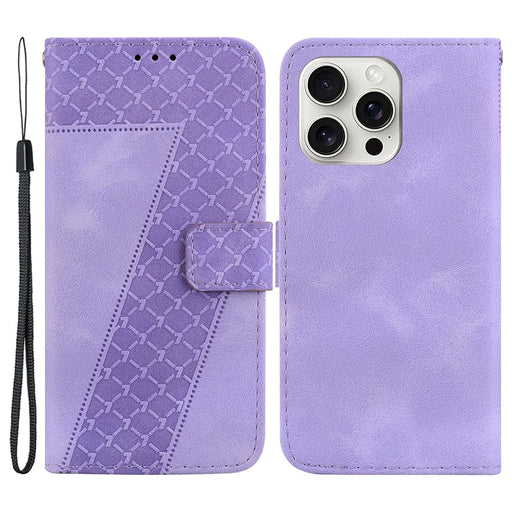 For iPhone 16 Pro Max Case 7-Shaped Pattern Leather Shockproof Phone Cover - Purple - 1