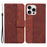 For iPhone 16 Pro Case PU Leather Geometry Imprint Wallet Phone Cover - Brown - 1