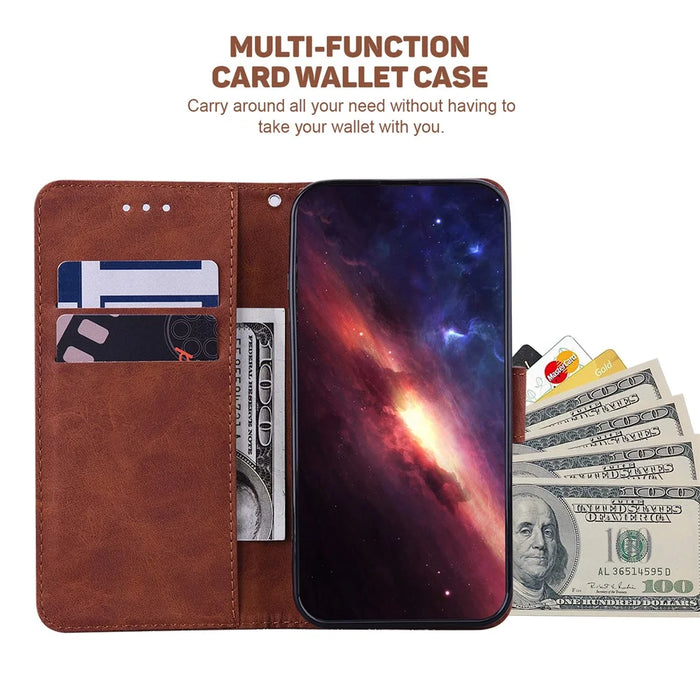 For iPhone 16 Pro Case PU Leather Geometry Imprint Wallet Phone Cover - Brown - 3