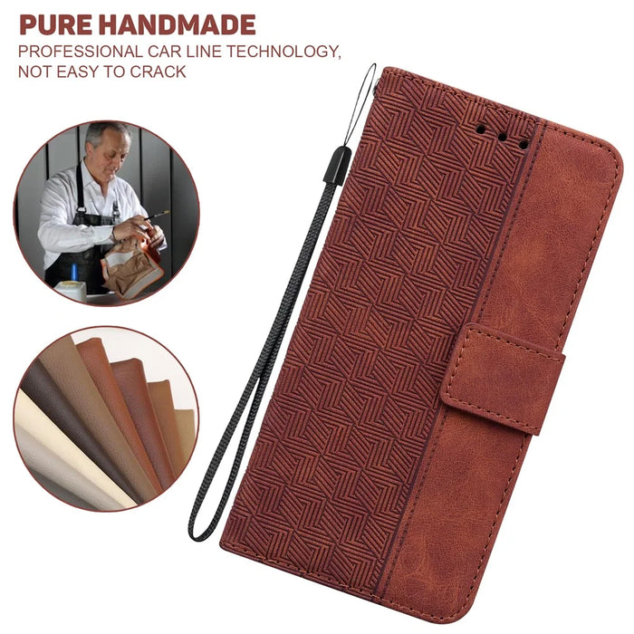 For iPhone 16 Pro Case PU Leather Geometry Imprint Wallet Phone Cover - Brown - 4