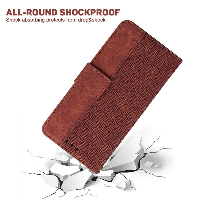 For iPhone 16 Pro Case PU Leather Geometry Imprint Wallet Phone Cover - Brown - 5