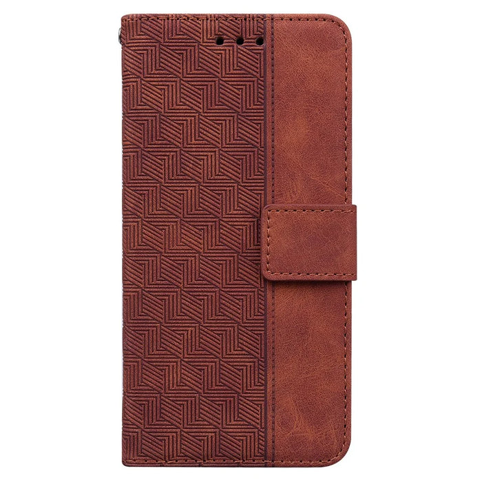 For iPhone 16 Pro Case PU Leather Geometry Imprint Wallet Phone Cover - Brown - 6