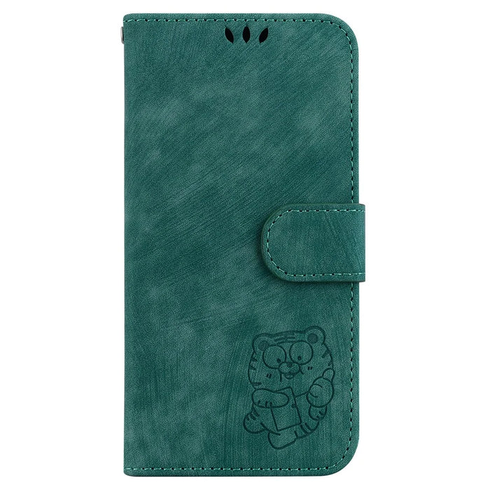 For iPhone 16 Pro Stand Case Cute Tiger Imprint Leather Wallet Phone Cover - Green - 7