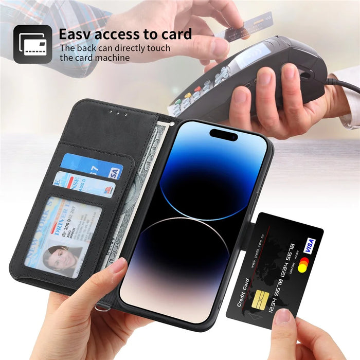 For iPhone 16 Plus Leather Case Multiple Card Slots Phone Cover with 2 Straps - Black - 7