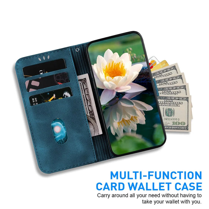 For iPhone 16 Plus Phone Case Lotus Imprint Leather Stand Wallet Cover - Blue - 2
