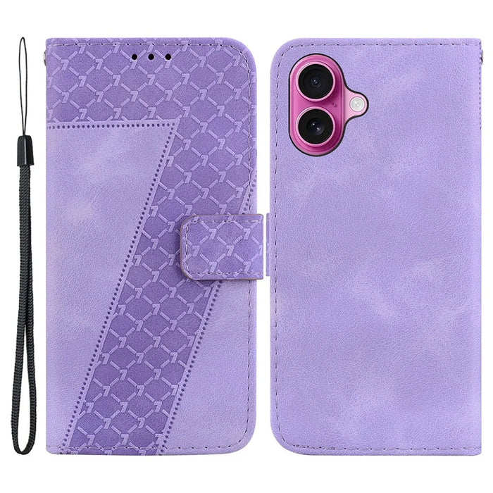 For iPhone 16 Plus Case 7-Shaped Pattern Leather Shockproof Phone Cover - Purple - 1