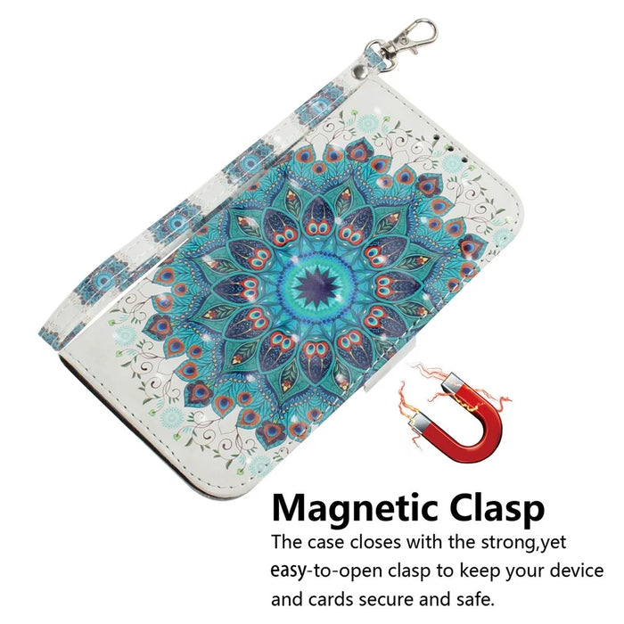 For iPhone 16 Plus Wallet Case 3D Pattern Print Leather Phone Cover - Peacock Wreath - 4