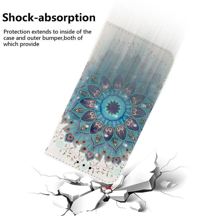 For iPhone 16 Plus Wallet Case 3D Pattern Print Leather Phone Cover - Peacock Wreath - 5