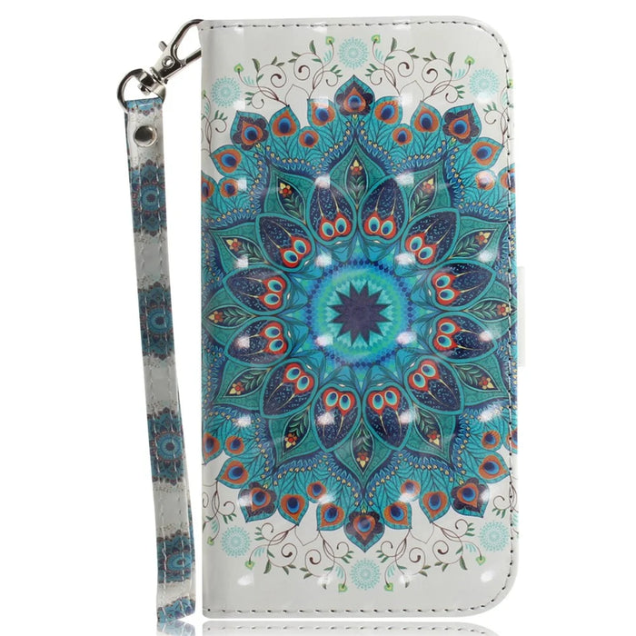 For iPhone 16 Plus Wallet Case 3D Pattern Print Leather Phone Cover - Peacock Wreath - 6