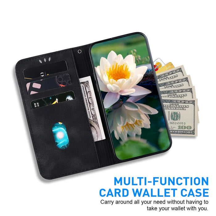 For iPhone 16 Phone Case Lotus Imprint Leather Stand Wallet Cover - Black - 2