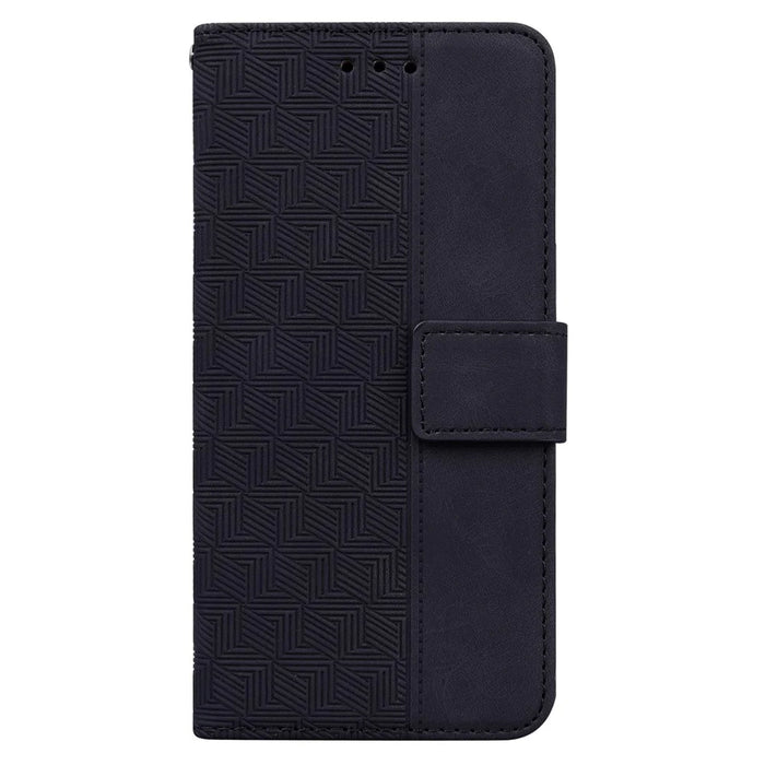 For iPhone 16 Case PU Leather Geometry Imprint Wallet Phone Cover - Black - 6