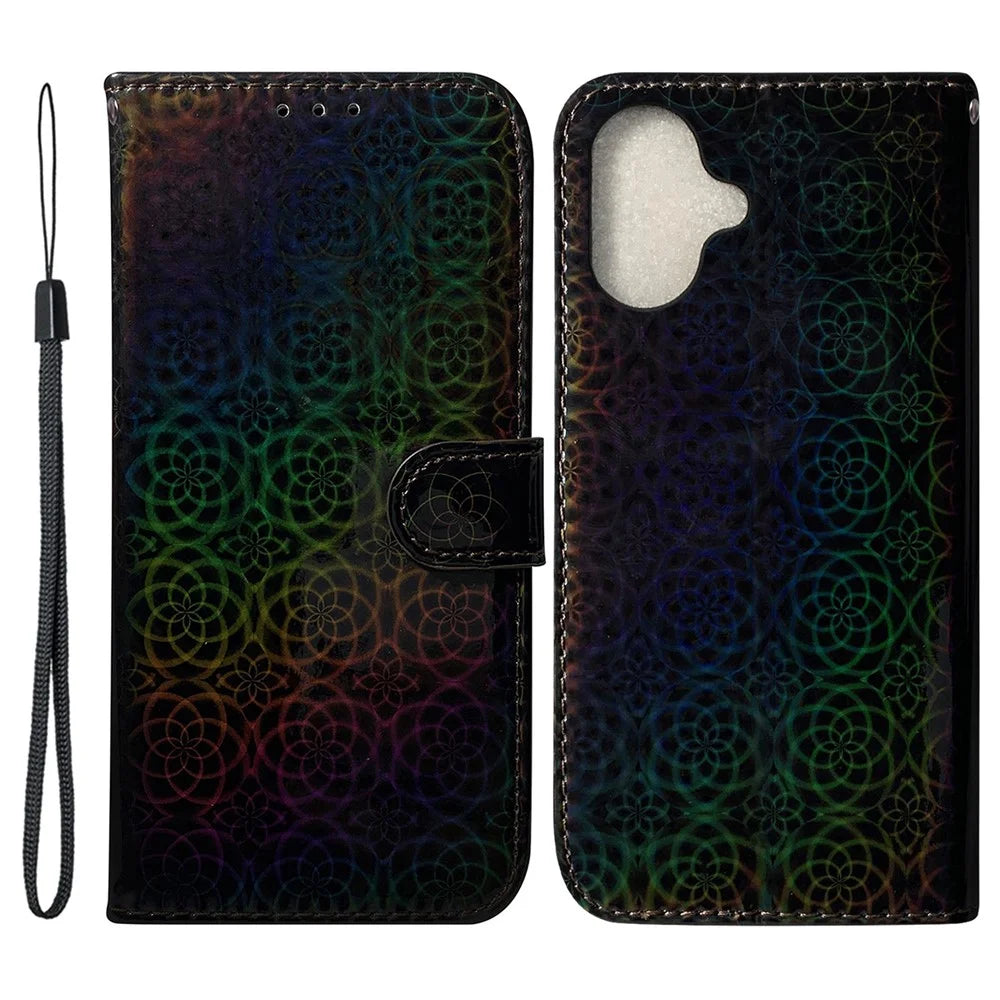 For iPhone 16 Case Dazzling Flower Anti-Drop Leather Phone Cover - Black - 1