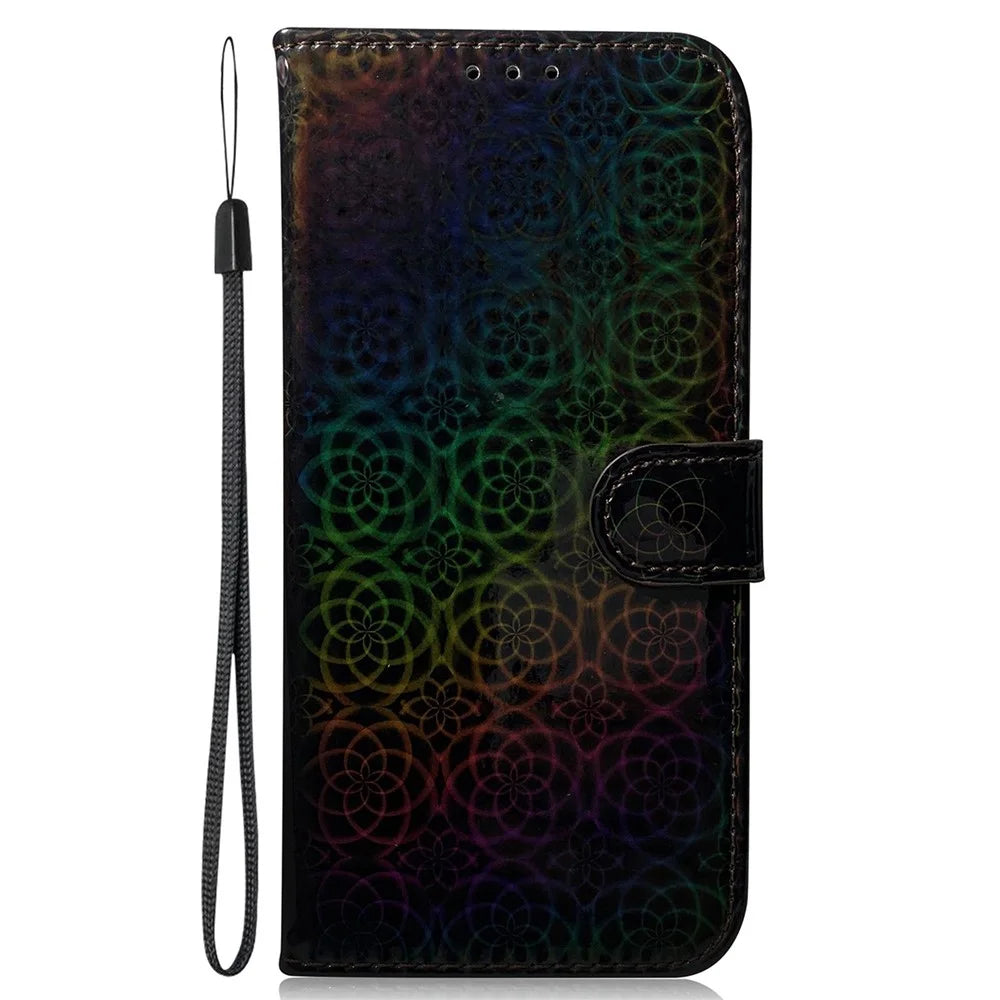 For iPhone 16 Case Dazzling Flower Anti-Drop Leather Phone Cover - Black - 6